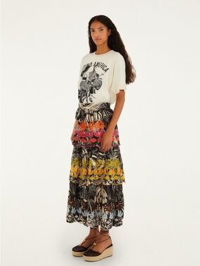 FARM Rio Black Ruta Layered Emboidered Maxi Skirt Size XS NWT